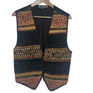 Vintage AJ Woven Leather Vest Womens Medium Western Festival Cowgirl Artsy Boho